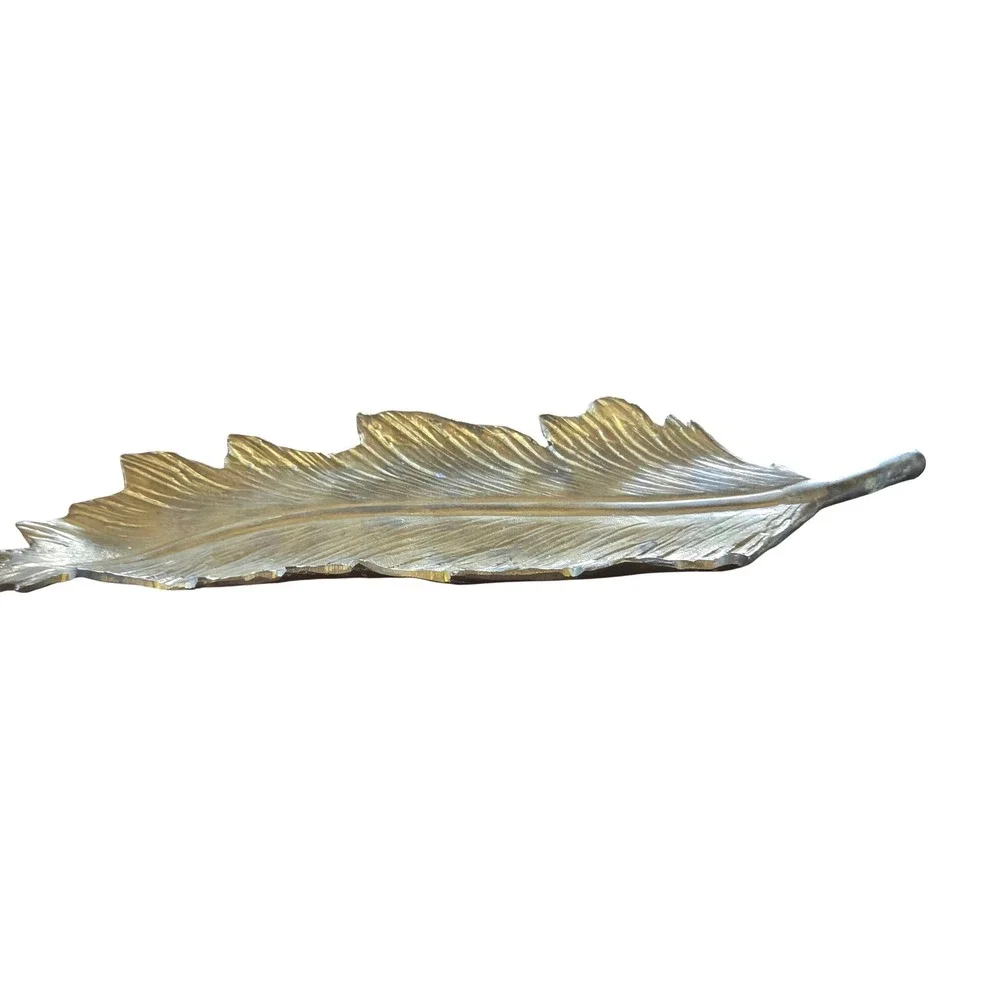 Pottery Barn Raya Boho Feather Tray Gold Metal Jewelry Catchall Desk Accessory